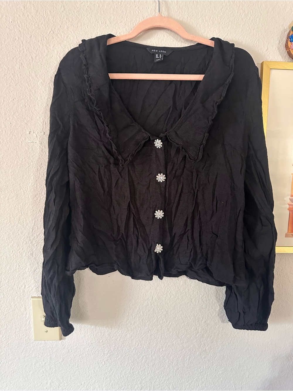 New Look Black Ruffle Collar Button-Front Blouse 12